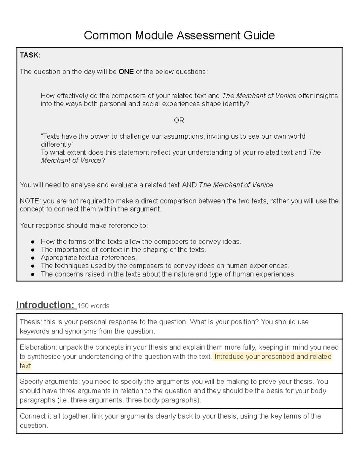 Common Module Assessment Guide: Analyzing Identity in Texts - 2025 ...