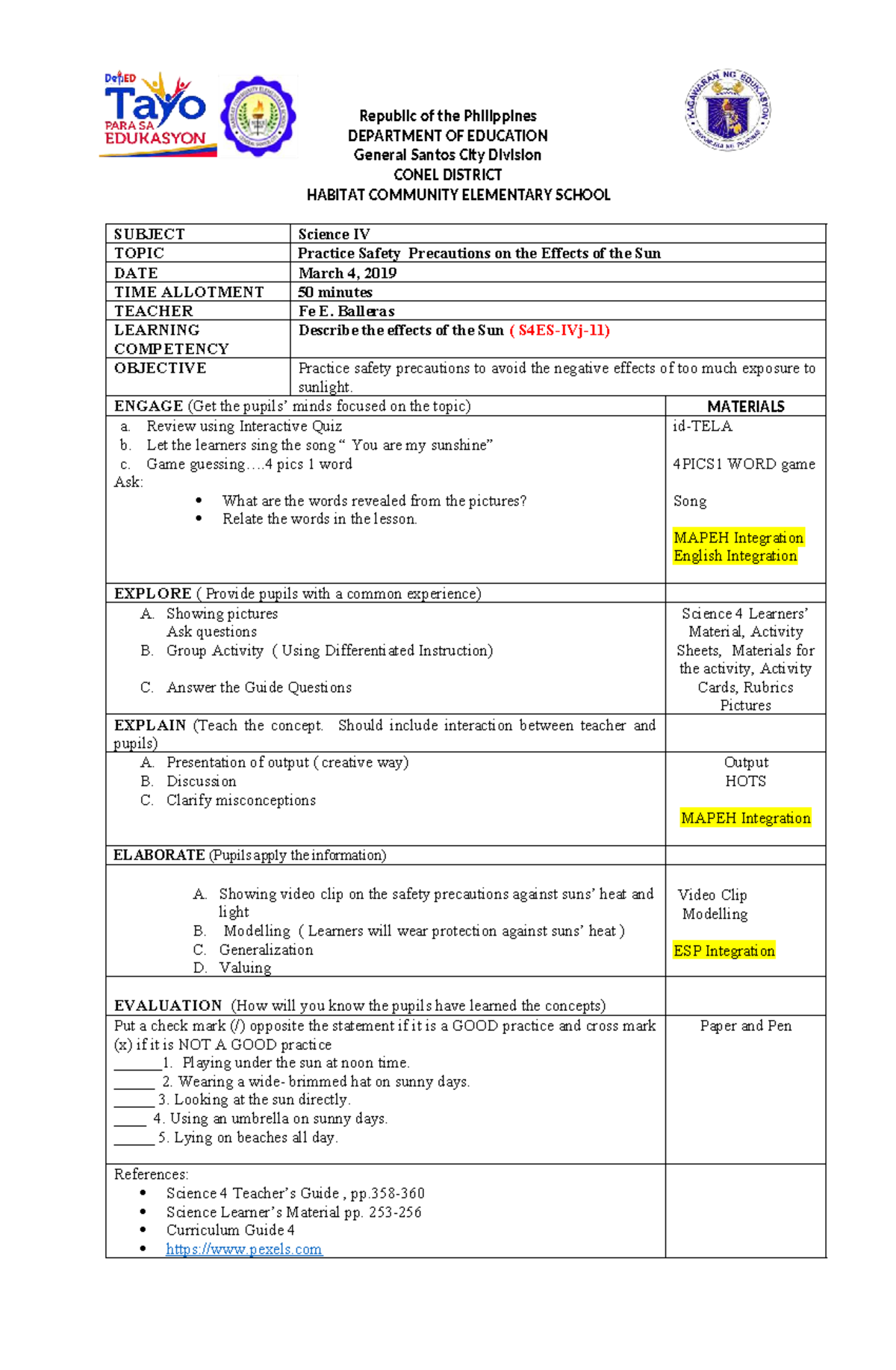 COT DLP Science 4 BY Teacher FE E. Balleras - Republic of the ...