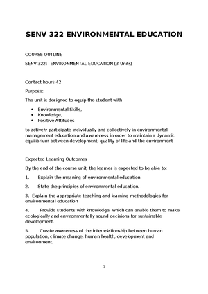 SENV 322 topic 1 and 2 - 3rd year - SENV 322: ENVIRONMENTAL EDUCATION ...