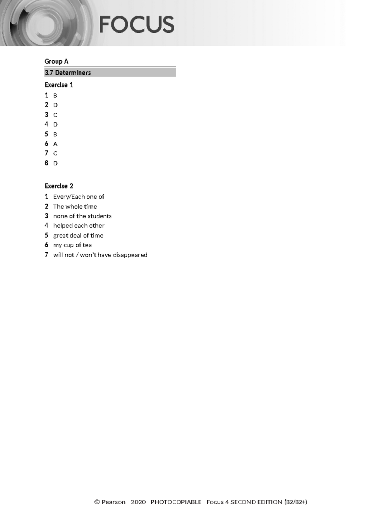 Focus 4 2E Uo E Quiz Unit3 Group A Answers - Engels - USE OF ENGLISH ...