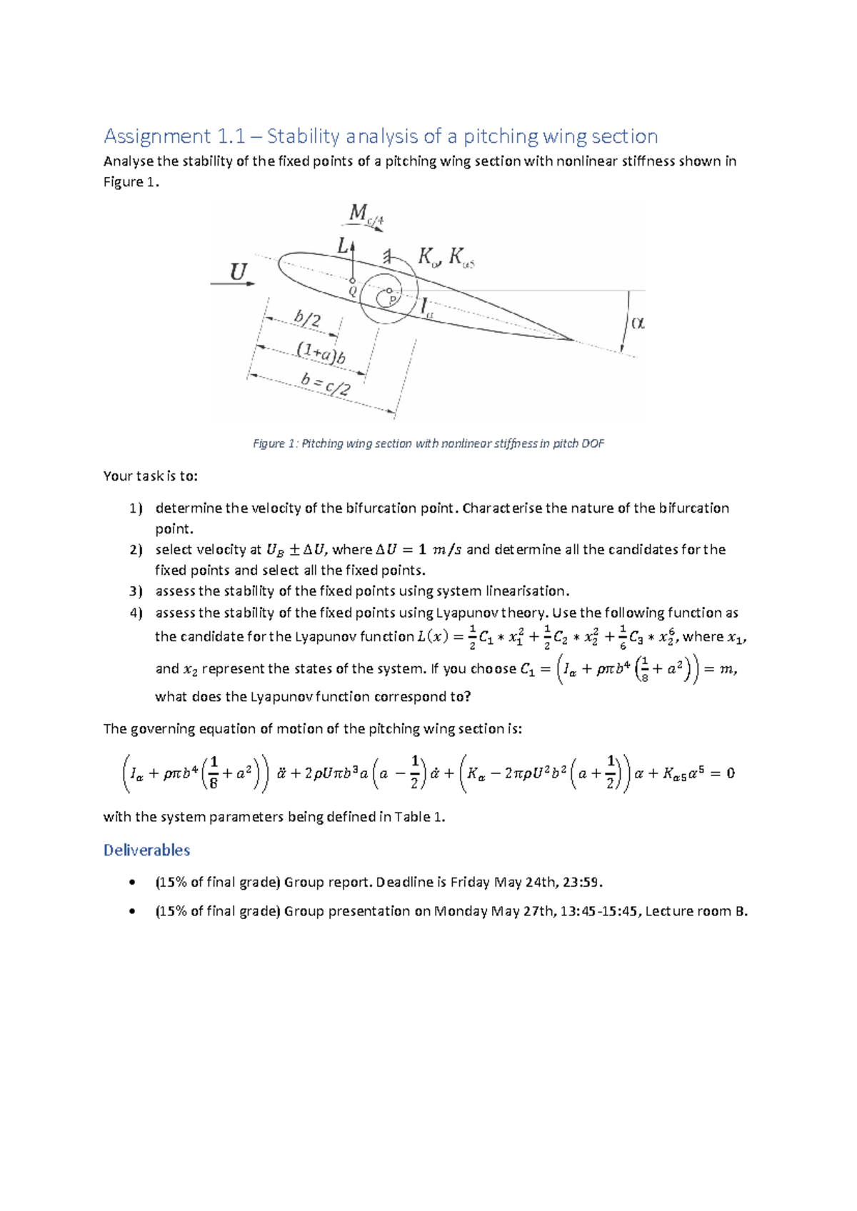 A1.1 - Stability Analysis of a Pitching Wing Section (2024) Notes ...