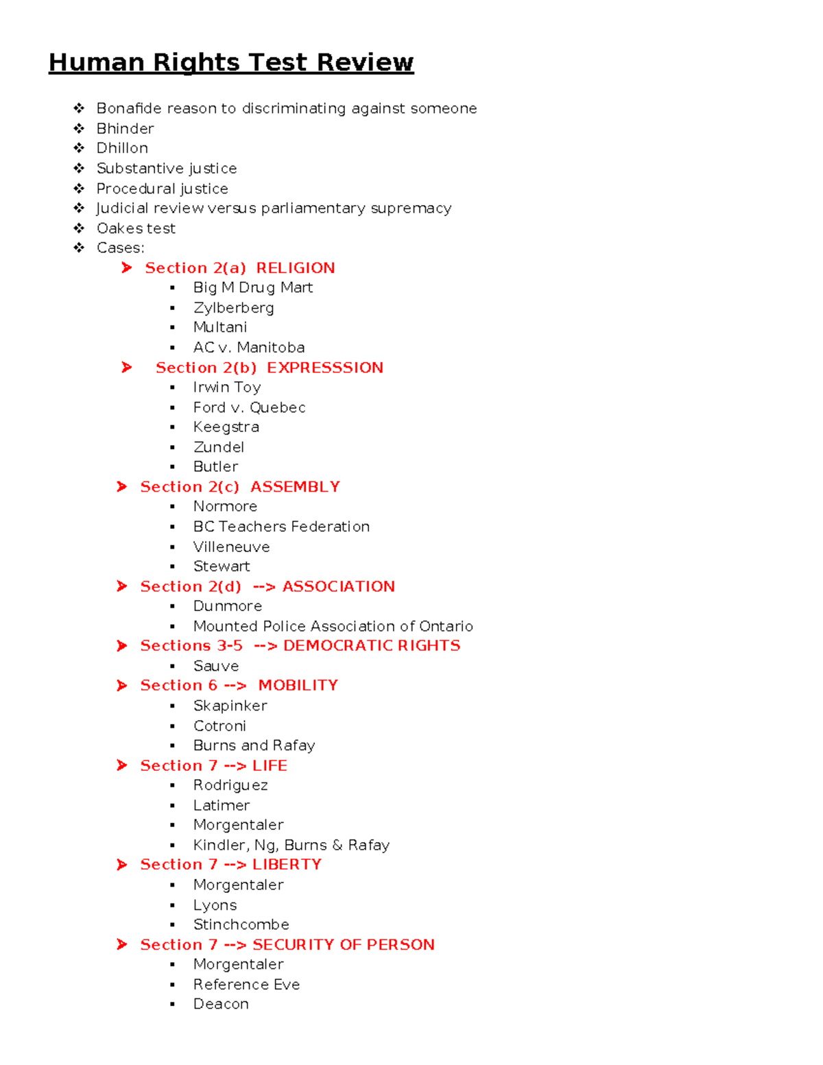 Human Rights Test Review: Key Cases and Principles - Studocu