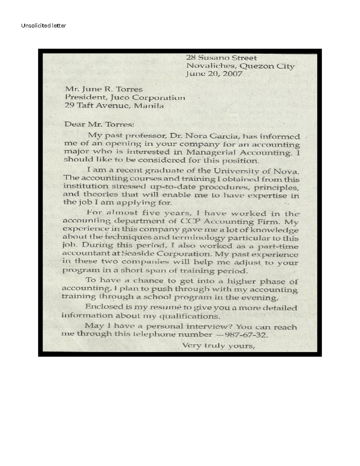 Unsolicited Letter Guidelines for AP Literature and Composition - Studocu