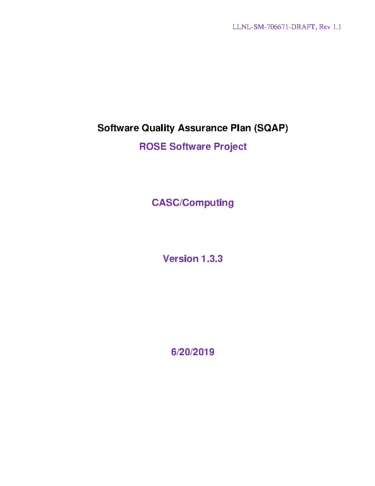 SQAP for ROSE Software Project (Non-830, Major DC) - Plan Rev. 1 - Studocu