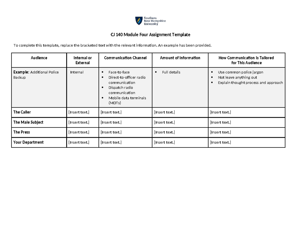 CJ 140 Module Four Assignment Template - An example has been provided ...