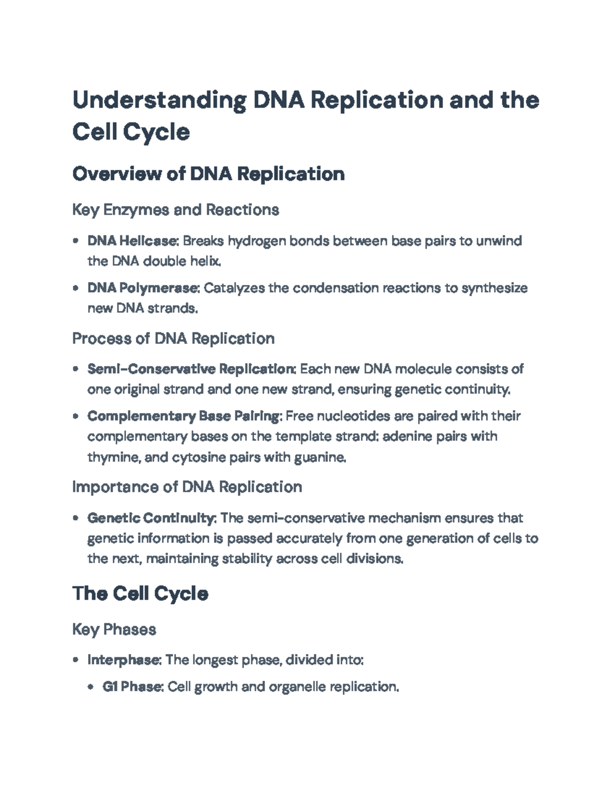 DNA Replication and Cell Cycle Overview for Biology 101 Final Exam ...