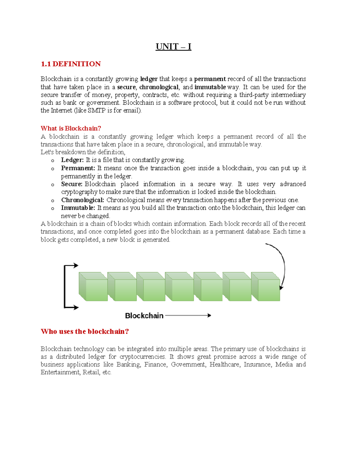 Blockchain UNIT I - Introduction to Blockchain Concepts and ...