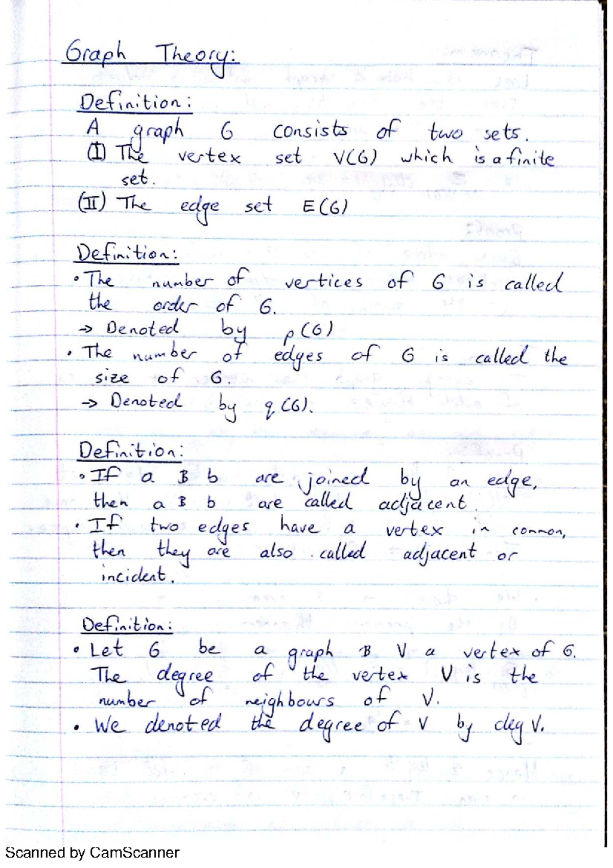 Math 236 Lecture Notes: Graph Theory Concepts and Theorems - Studocu