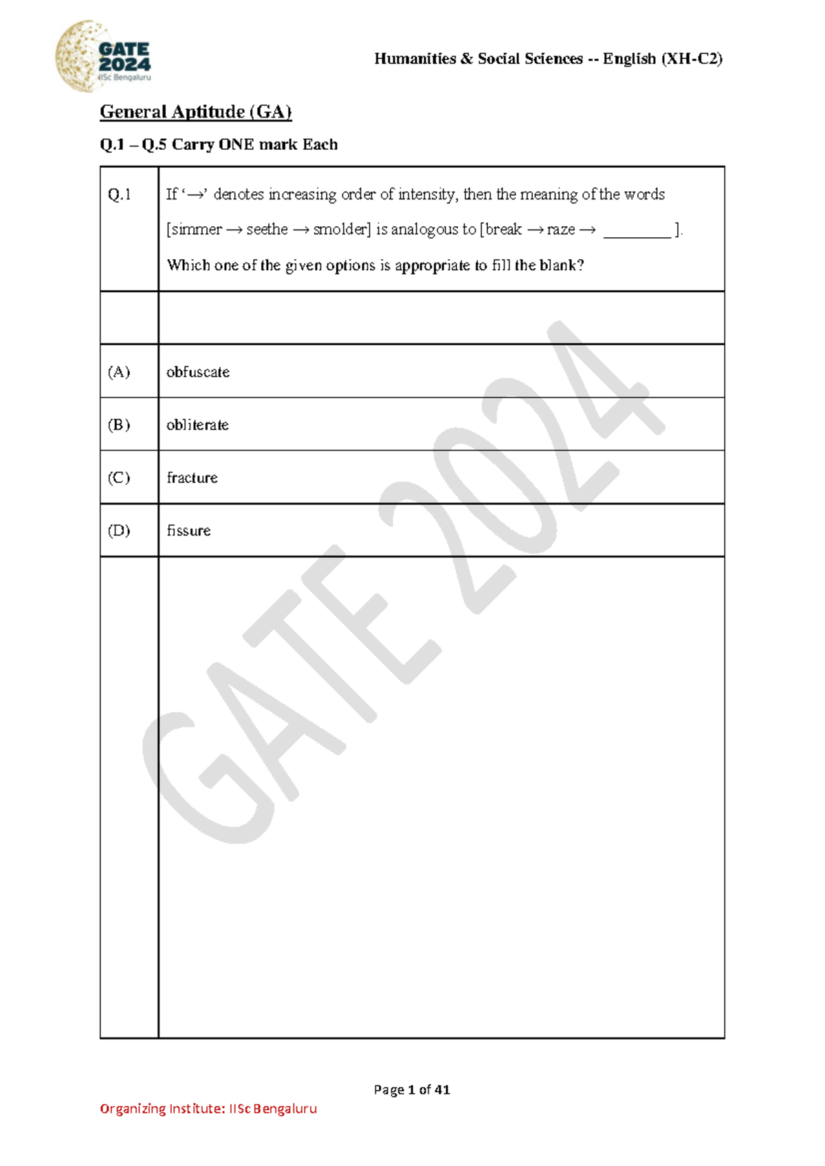 Gate 2024 question paper final - Page 1 of 41 General Aptitude (GA) Q ...