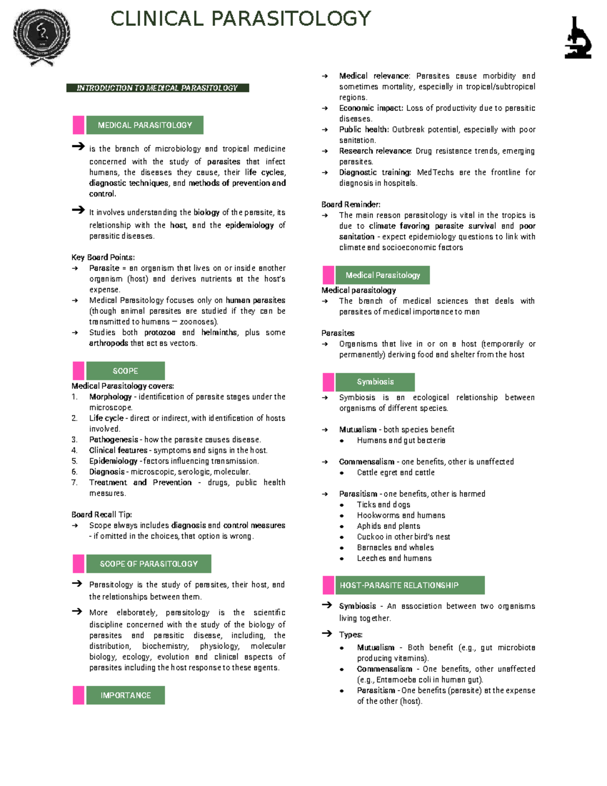 CLINICAL PARASITOLOGY: SEMINAR NOTES ON MEDICAL PARASITOLOGY - Studocu