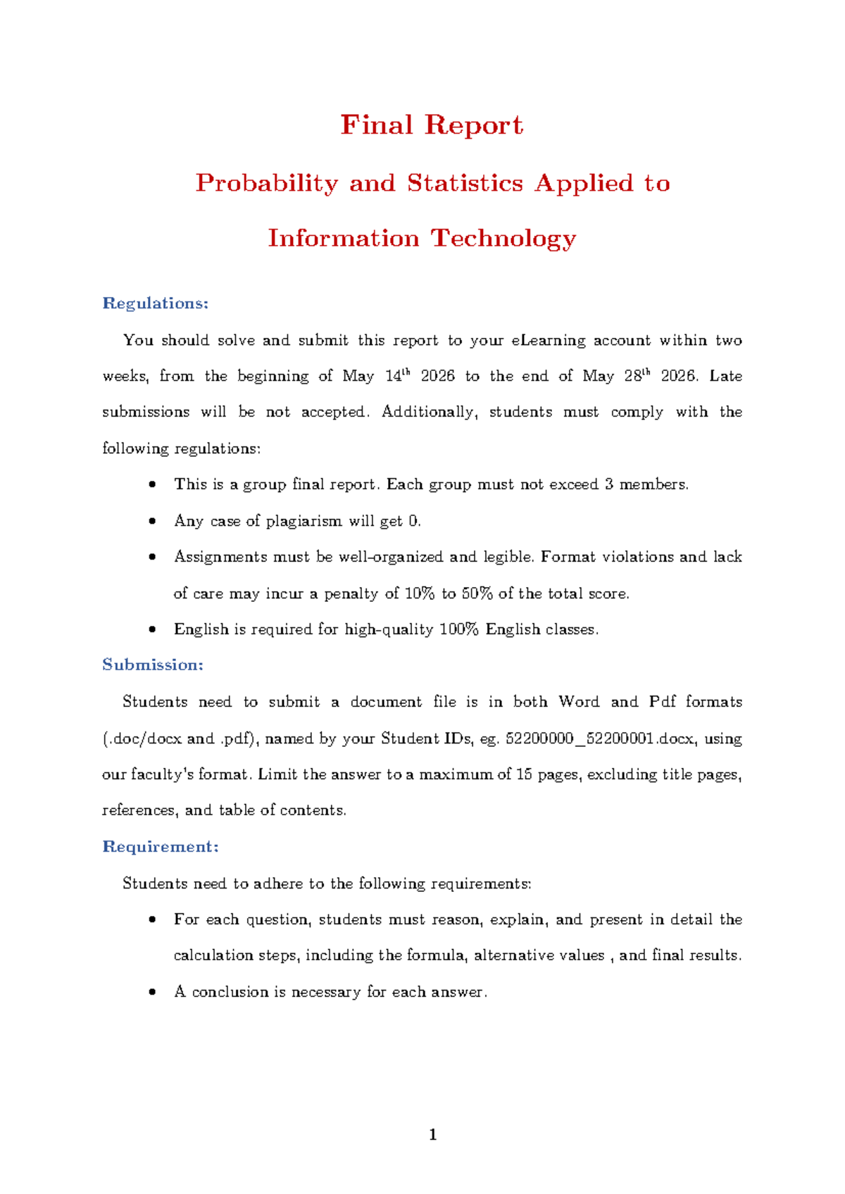 Final Report: Probability & Statistics in IT Regulations (Final Term II ...