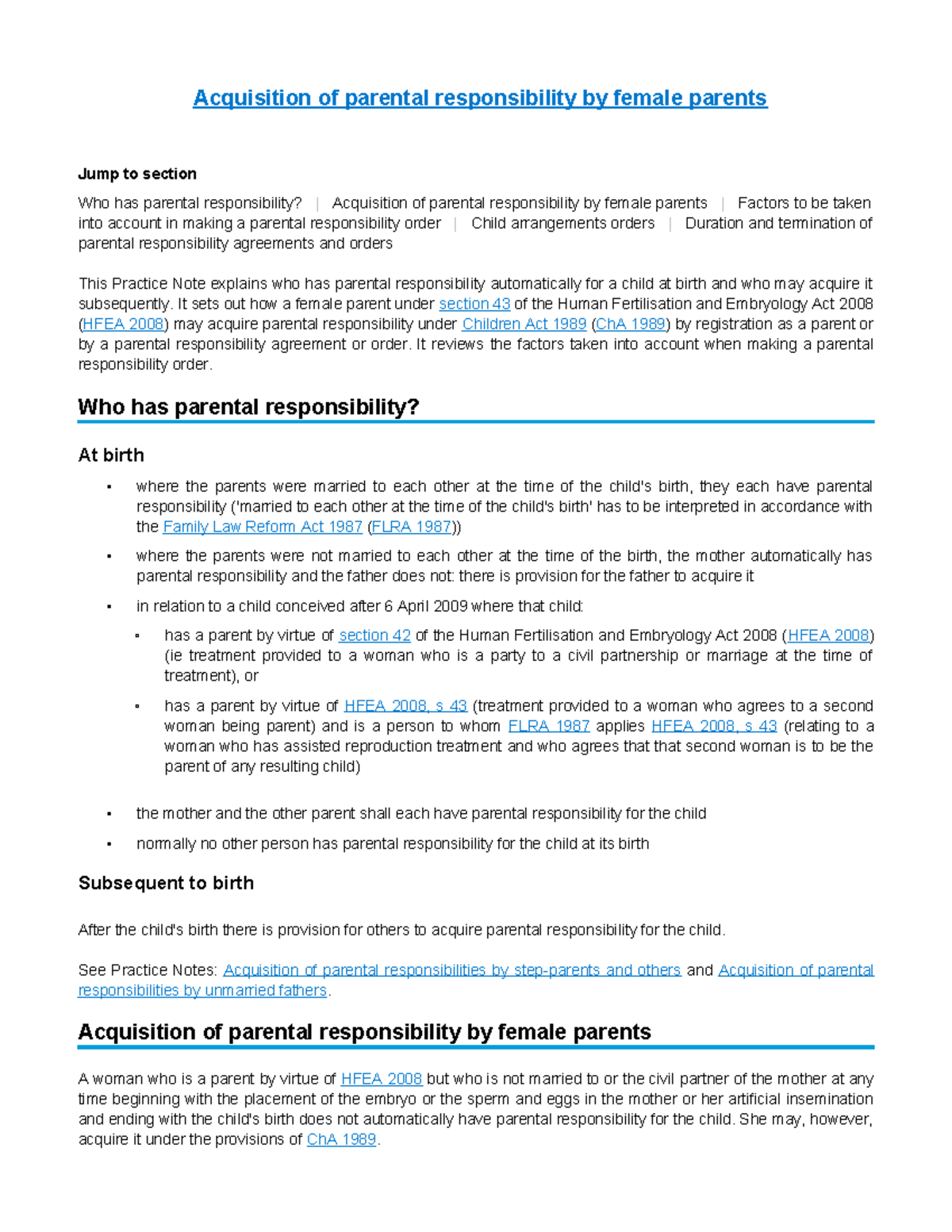 Acquisition of Parental Responsibility by Female Parents: A Guide - Studocu
