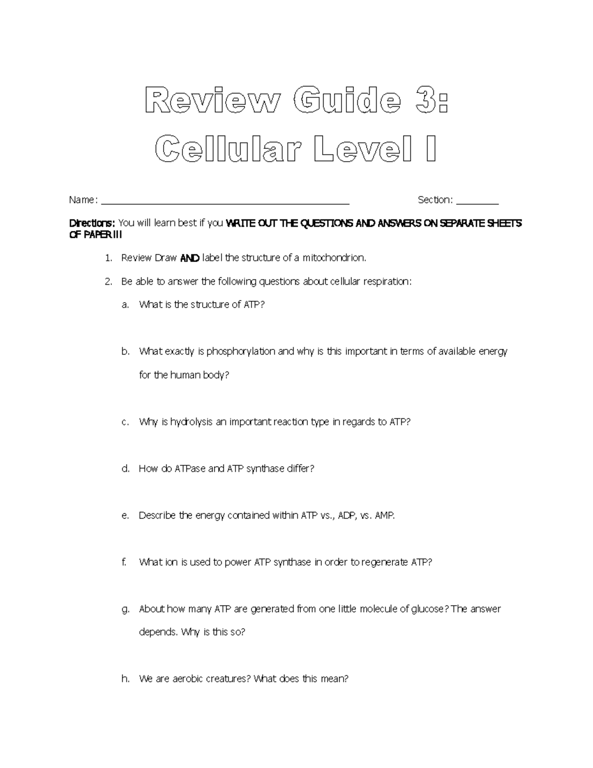 3 The Cellular Level Review Guidemw 2021 - Name