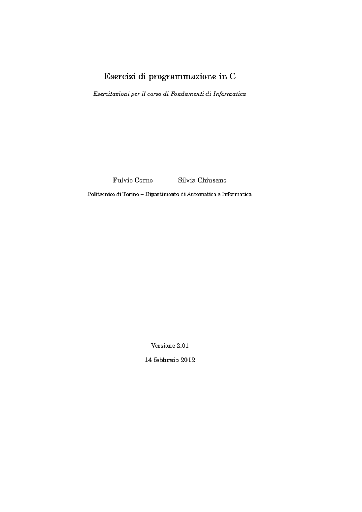 Esercizi e Soluzioni di Programmazione in C per Fondamenti di Informatica - Document Preview