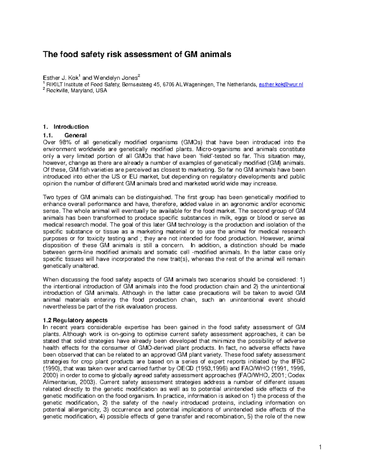 Food Safety Risk Assessment of GM Animals - Wageningen University 19110 ...