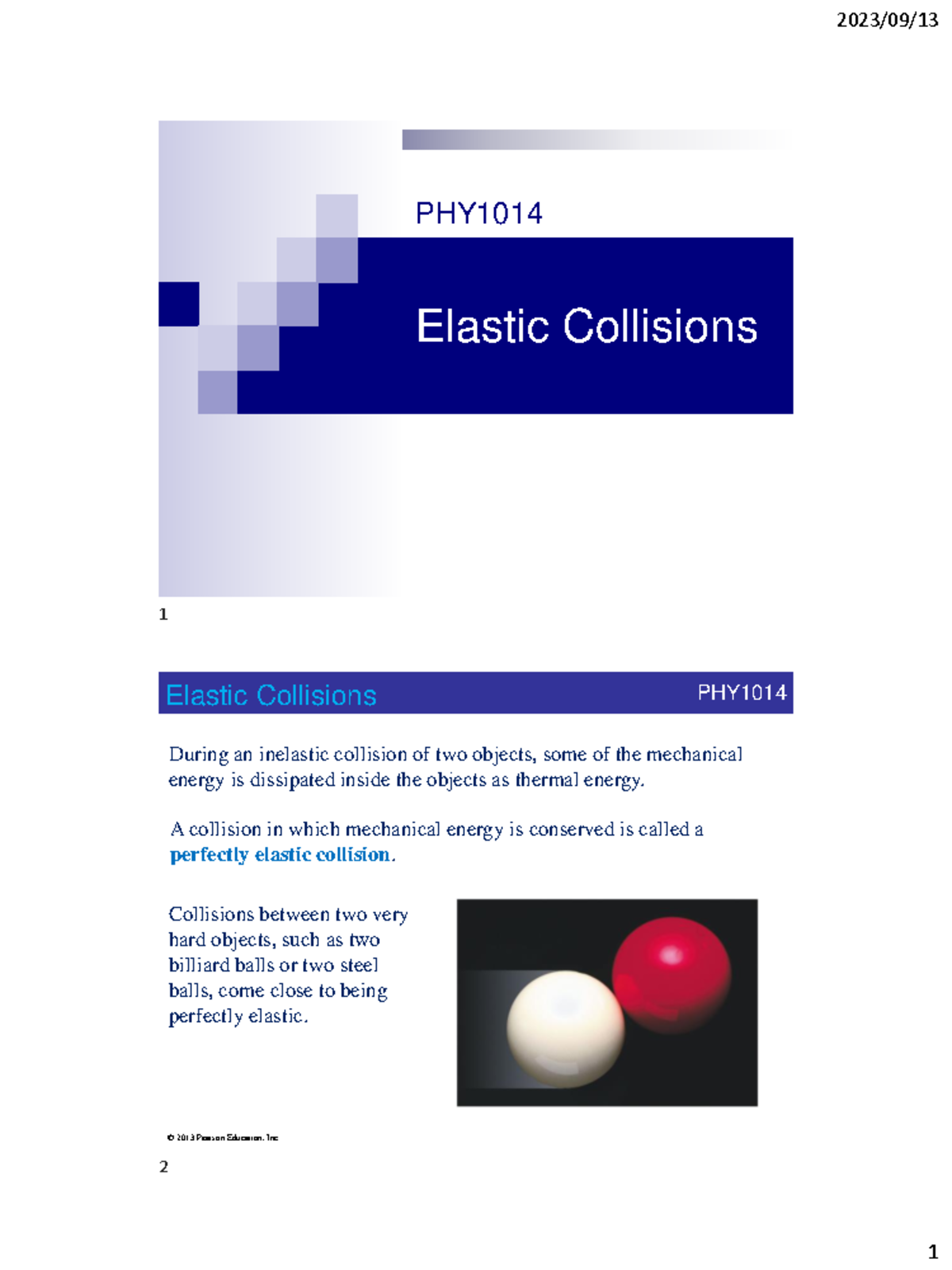 PHY1014-07-02 Final Exam Notes on Elastic Collisions - Studocu