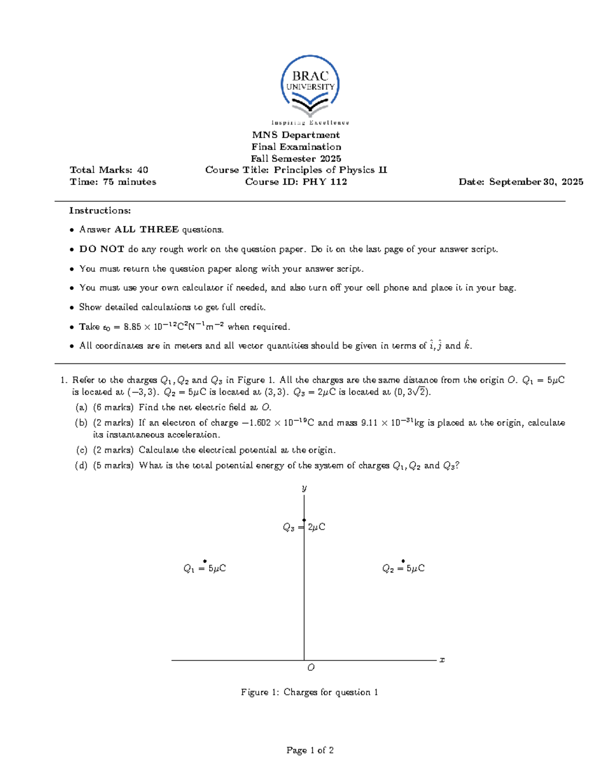 PHY 112 Midterm Exam Questions - Principles of Physics II - Studocu