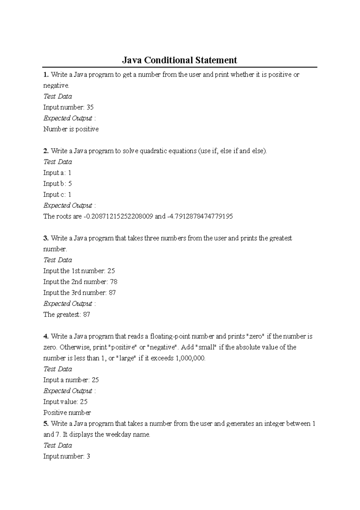 Java Conditional Statements: Programs and Examples - Studocu