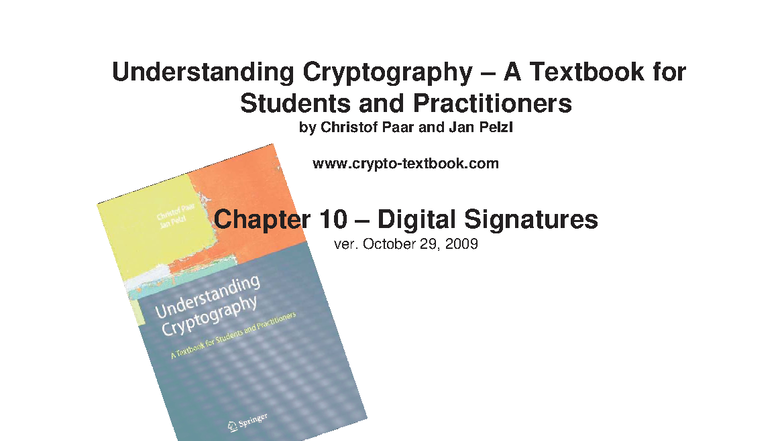 Understanding Cryptography (CS101) Chapter 10: Digital Signatures - Studocu