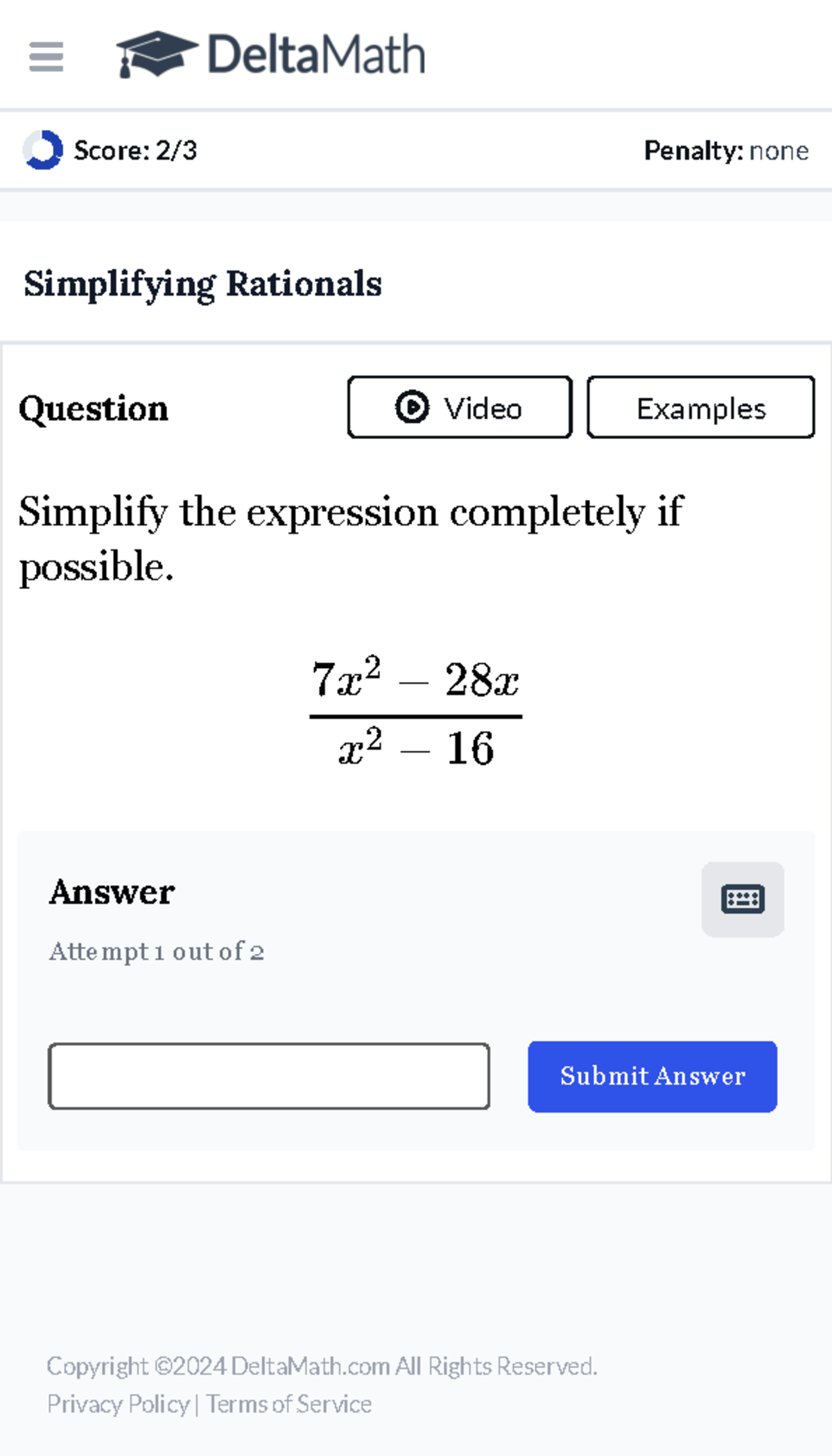 Delta Math Student Application 2 - PH103 - Score: 2/3 Penalty: none ...
