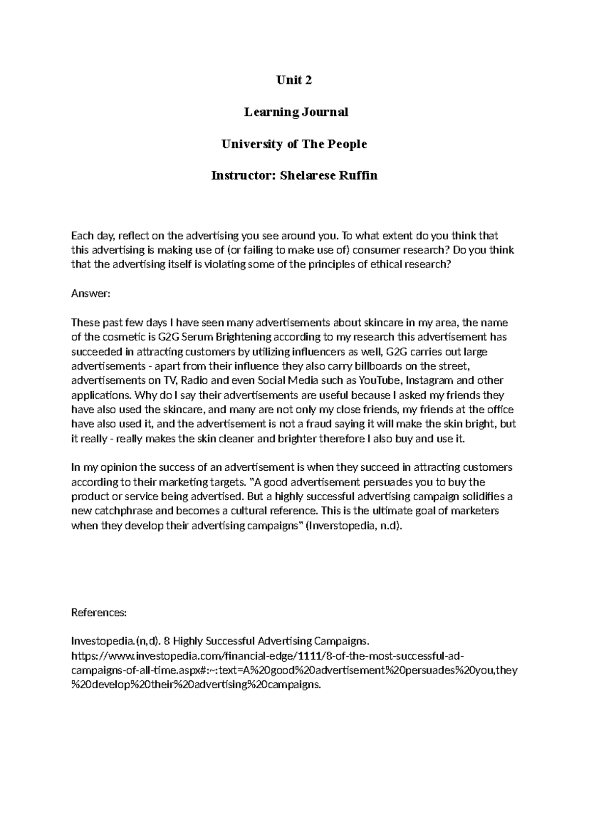 LJ Unit 3 - LERNING JOURBLA UNIT 3 - Unit 2 Learning Journal University ...