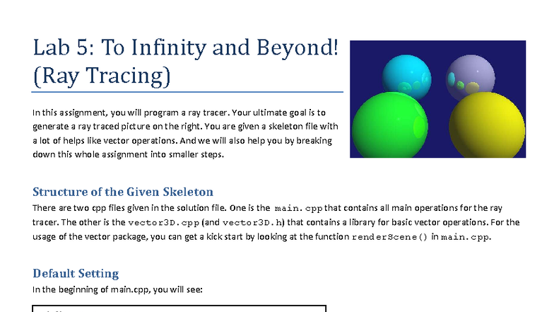 Lab 5: Ray Tracing Assignment - To Infinity and Beyond! - Studocu