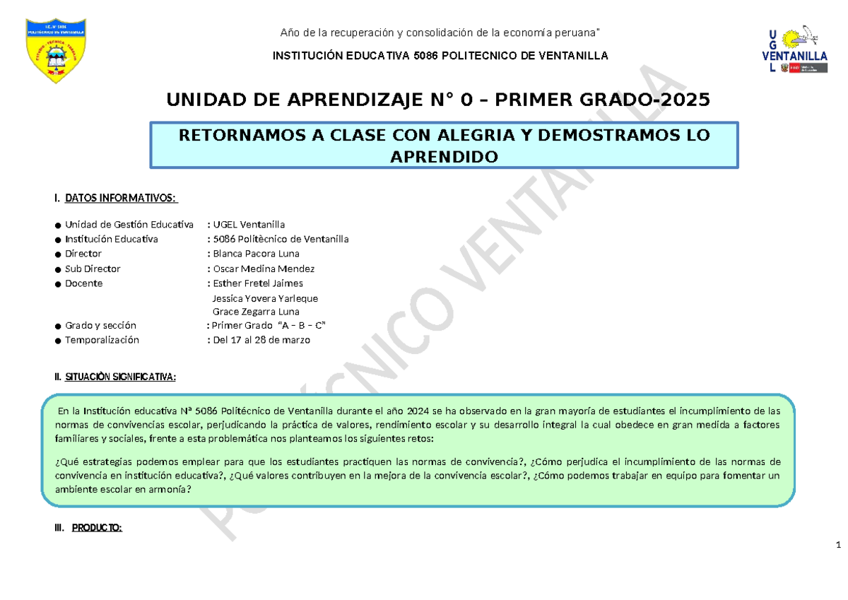 Unidad de Aprendizaje 0: Normas de Convivencia en el Aula 5086 - Studocu