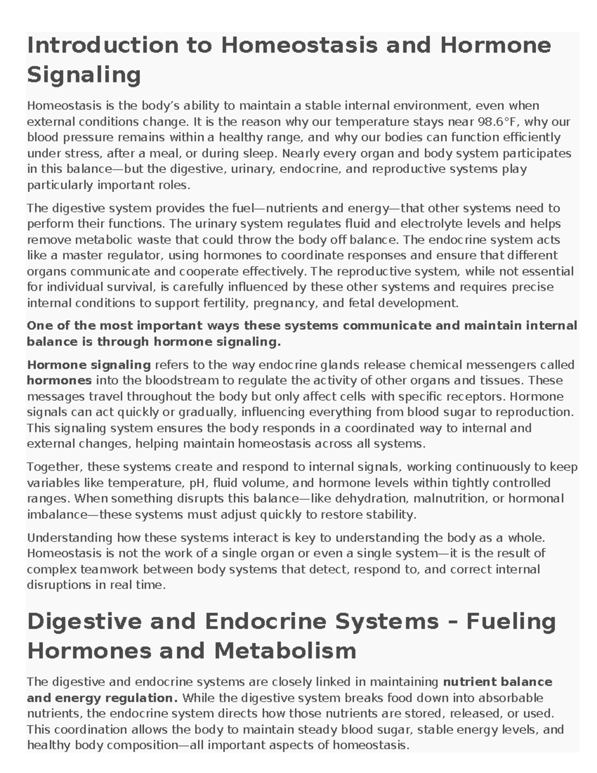 Lesson 12: Homeostasis and Hormone Signaling in the Body - Studocu