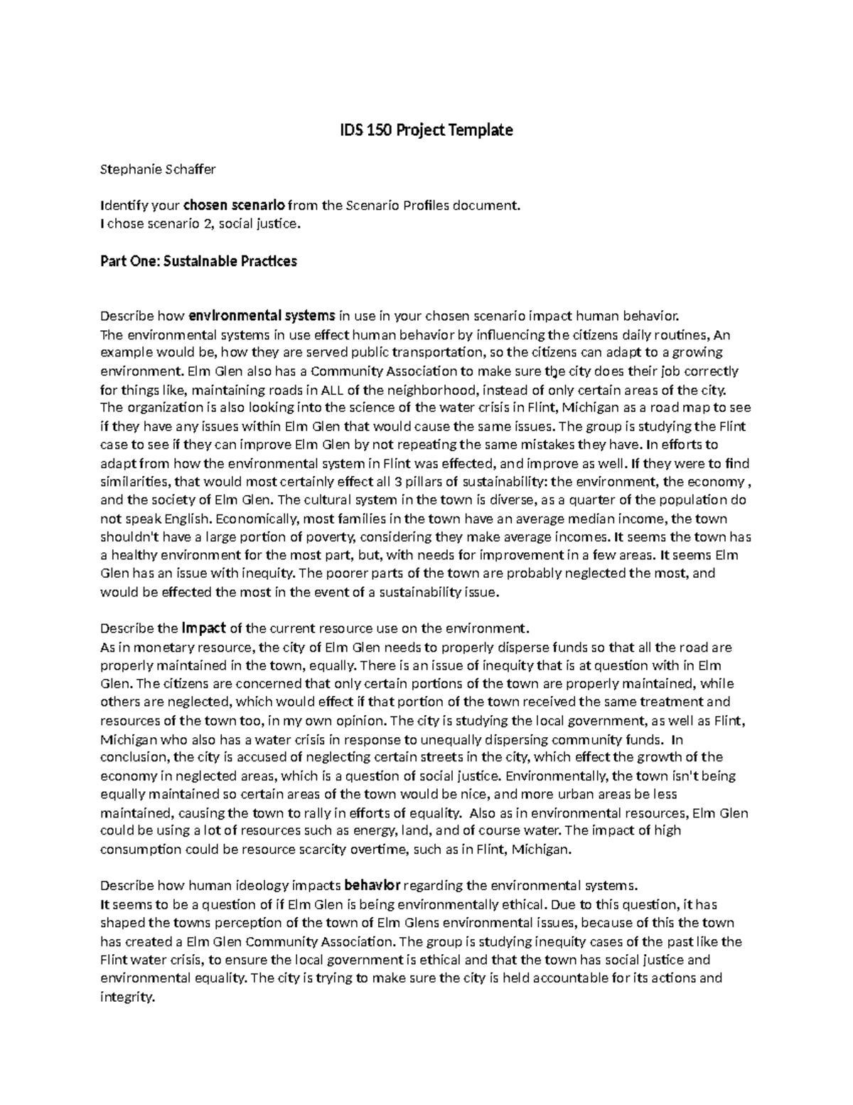 IDS 150 Project 5 - Scenario 2: Social Justice in Elm Glen - Studocu