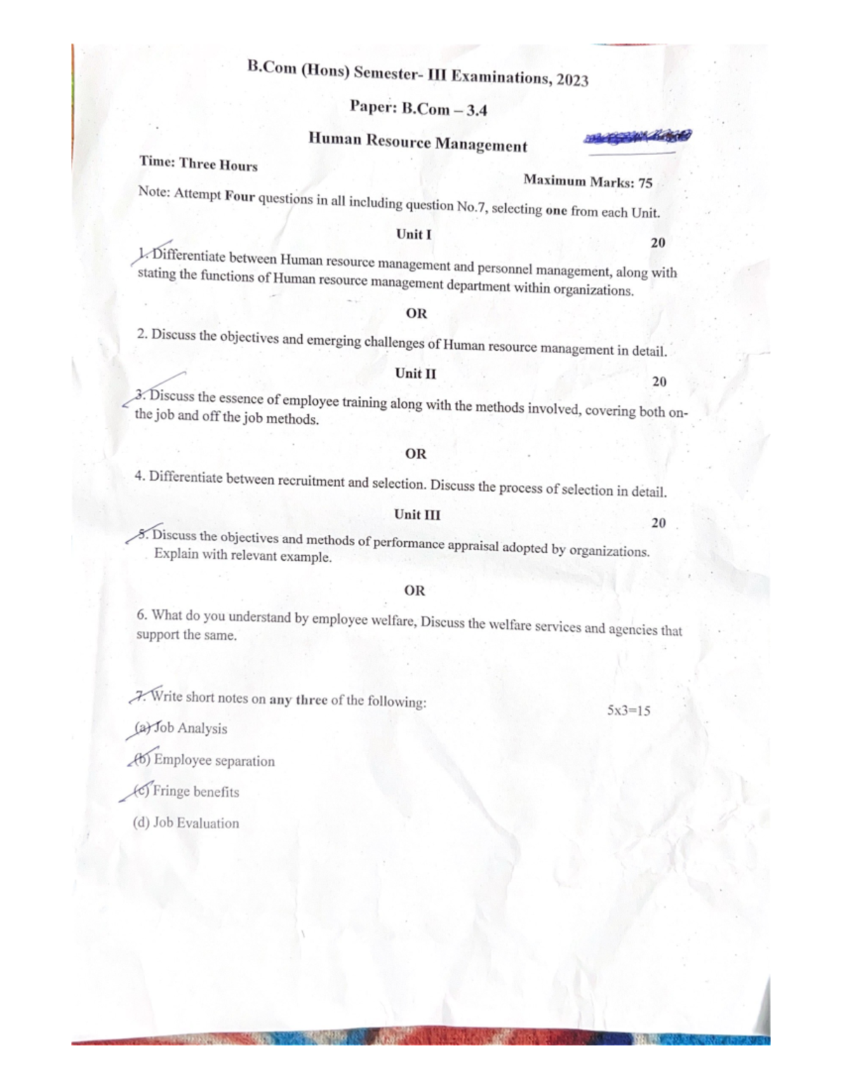 Human Resource Management 2023 - Semester 3 - B (Hons) Examinations ...