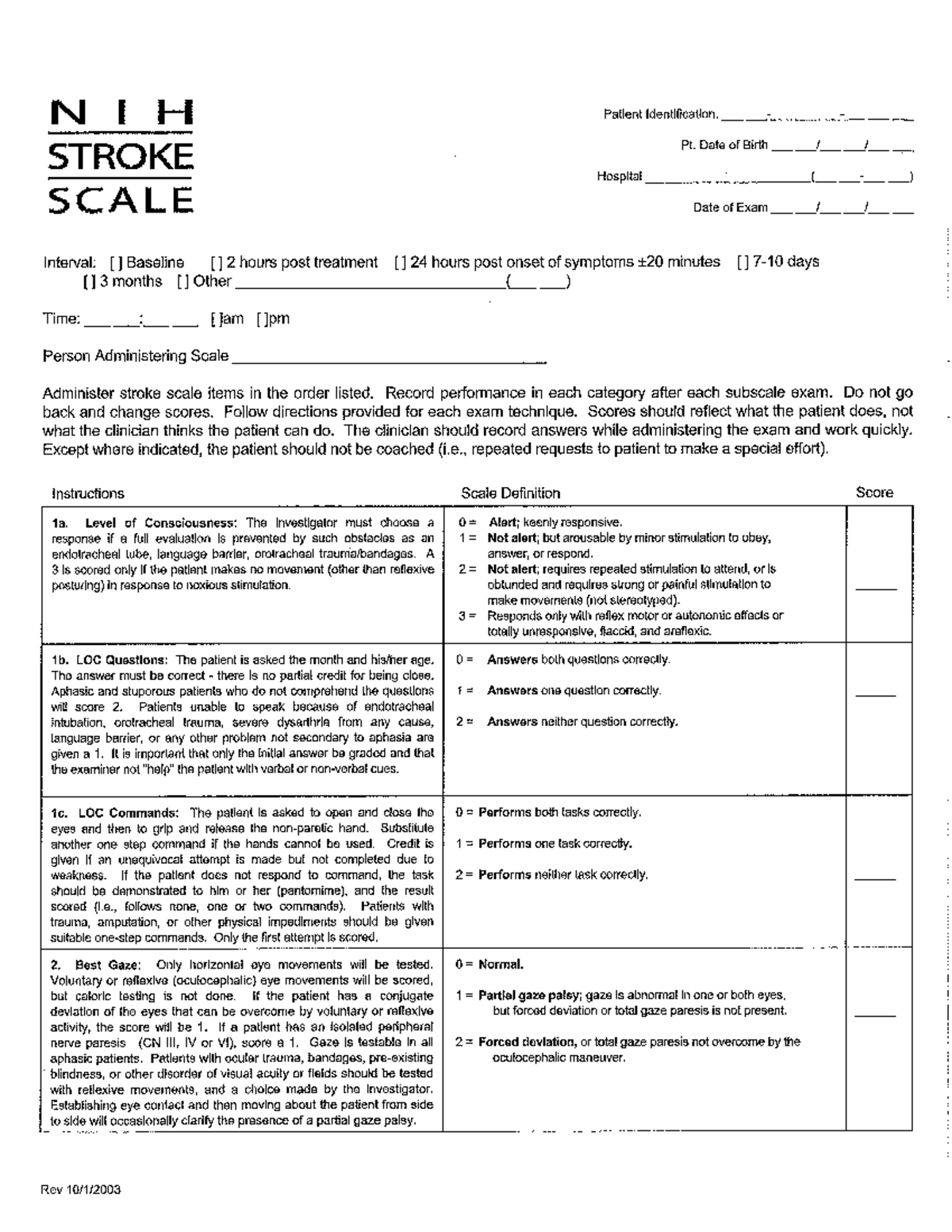 NIH Stroke Scale Patient Assessment Guide - Studocu