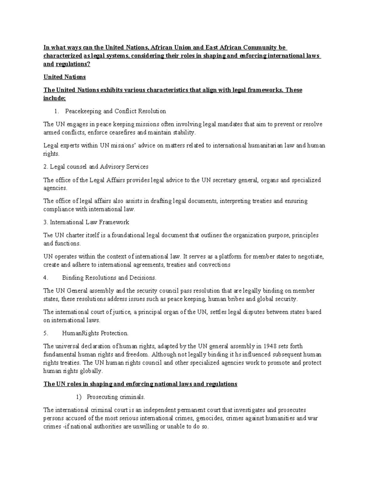 Legal Systems Analysis: UN, AU, & EAC's Roles in International Law ...
