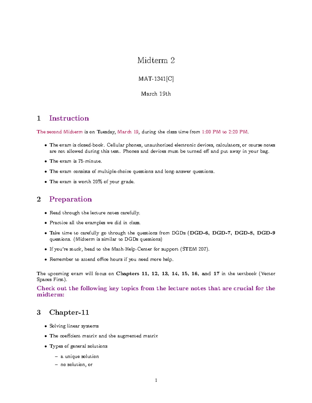 MAT-1341[C] Midterm 2 Review Sheet and Key Topics Overview - Studocu