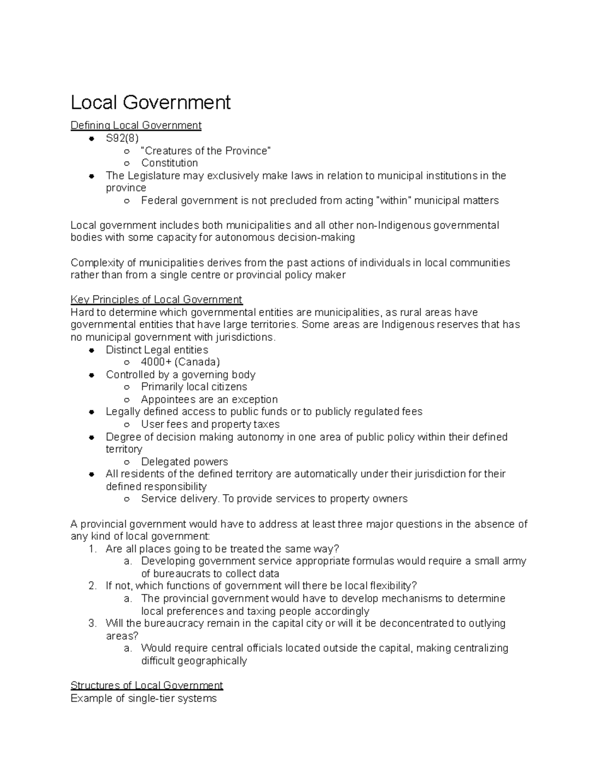 POLS 3270 Local Government in Ontario: Comprehensive Lecture Notes ...