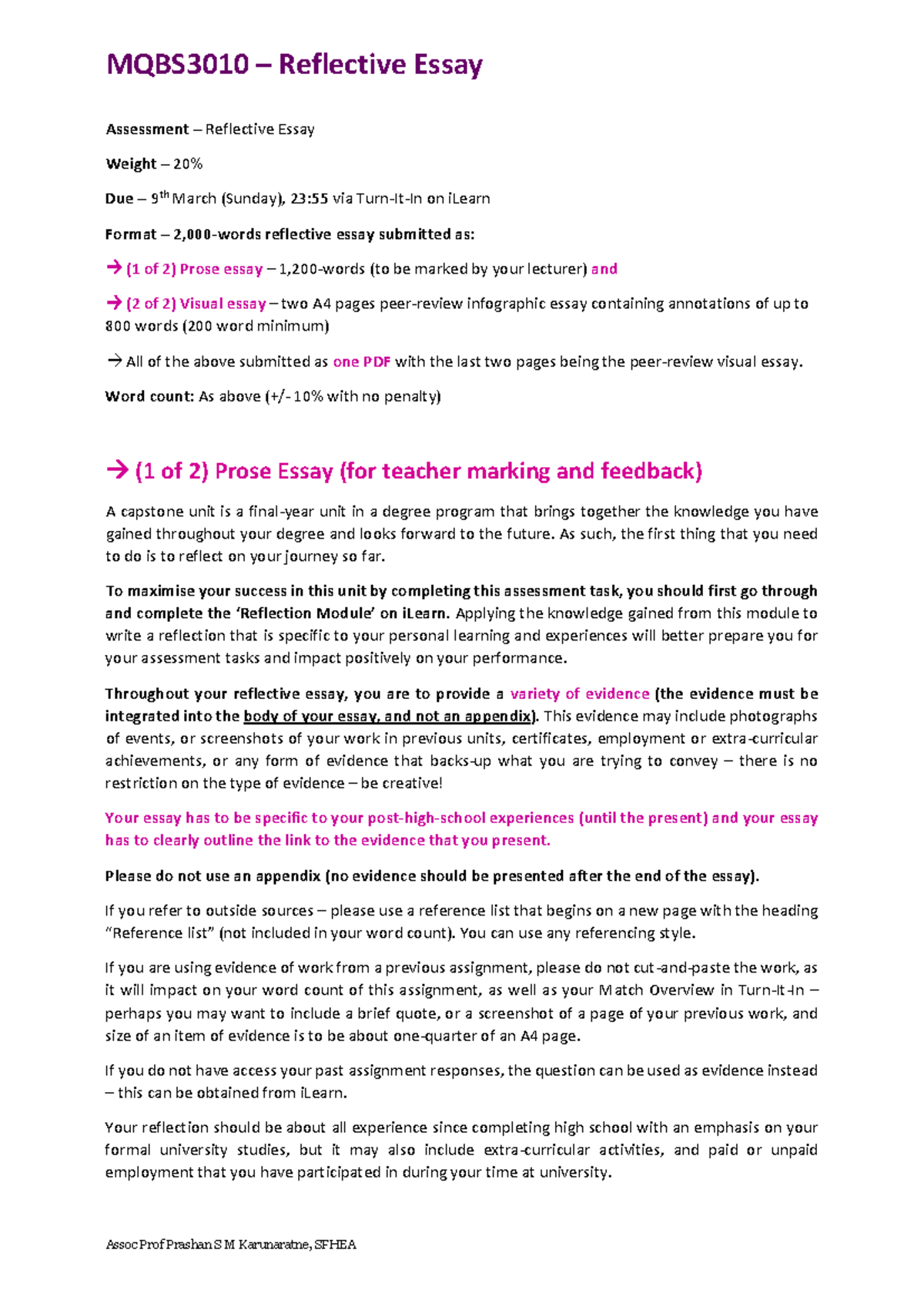 MQBS3010 Reflective Essay Assessment: Prose & Visual Components Guide ...
