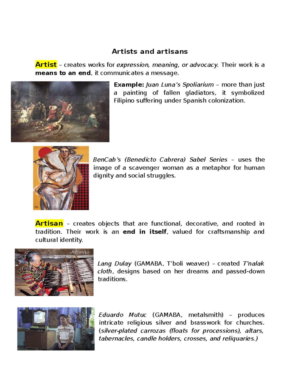 Artists and Artisans: Roles, Techniques, and Cultural Impact - Studocu