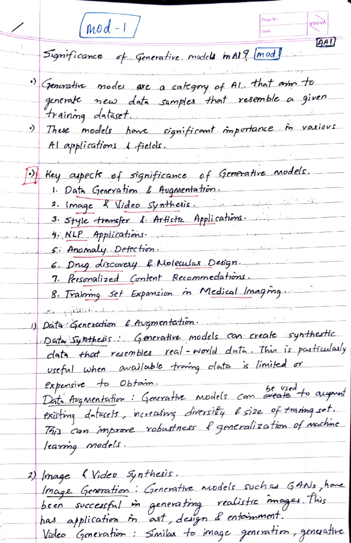 AAI Final Exam - Comprehensive Notes on Generative Models and ...