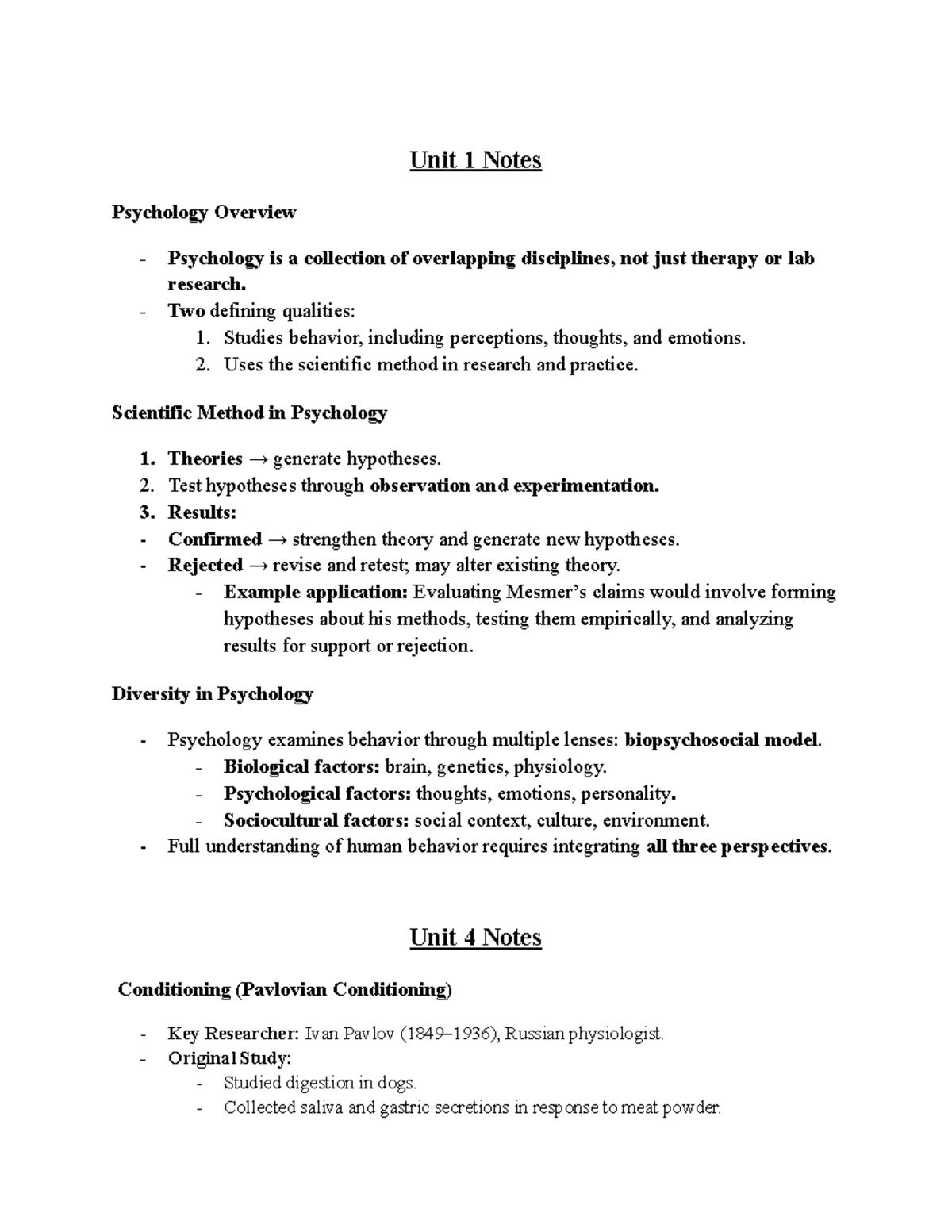 Psyc 101 Midterm 1 Notes: Overview of Key Concepts in Psychology - Studocu