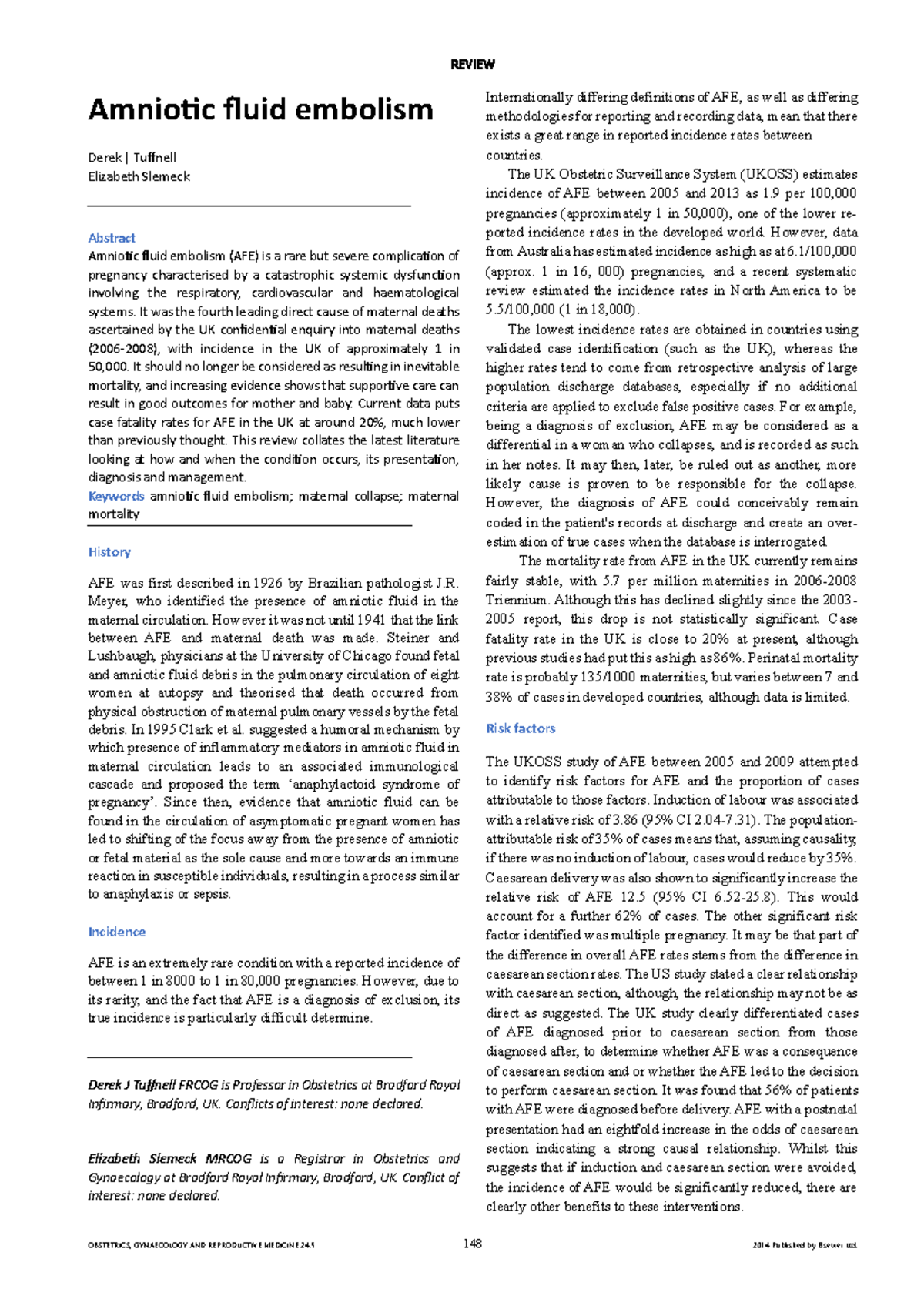 REVIEW AFE: International Definitions, Incidence, and Management (OBGYN ...