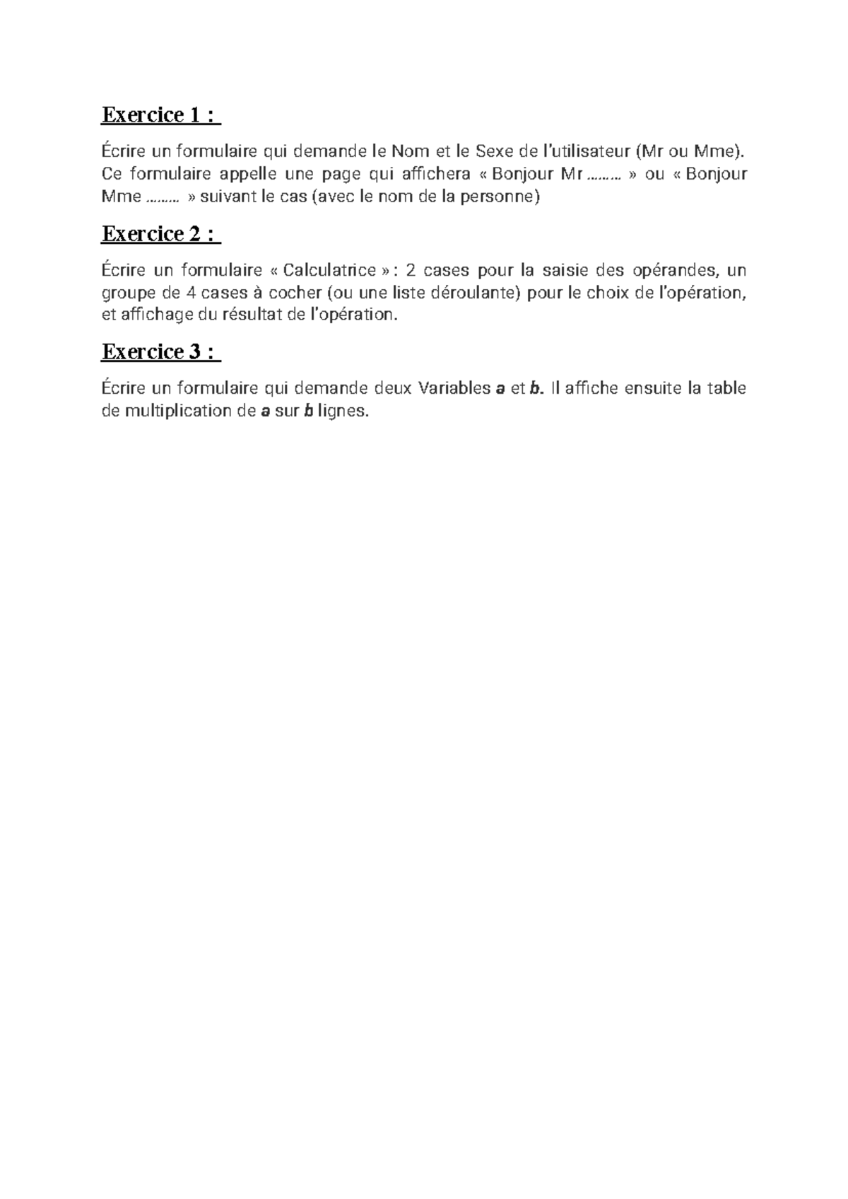 TP1 - course js - Exercice 1 : Écrire un formulaire qui demande le Nom ...