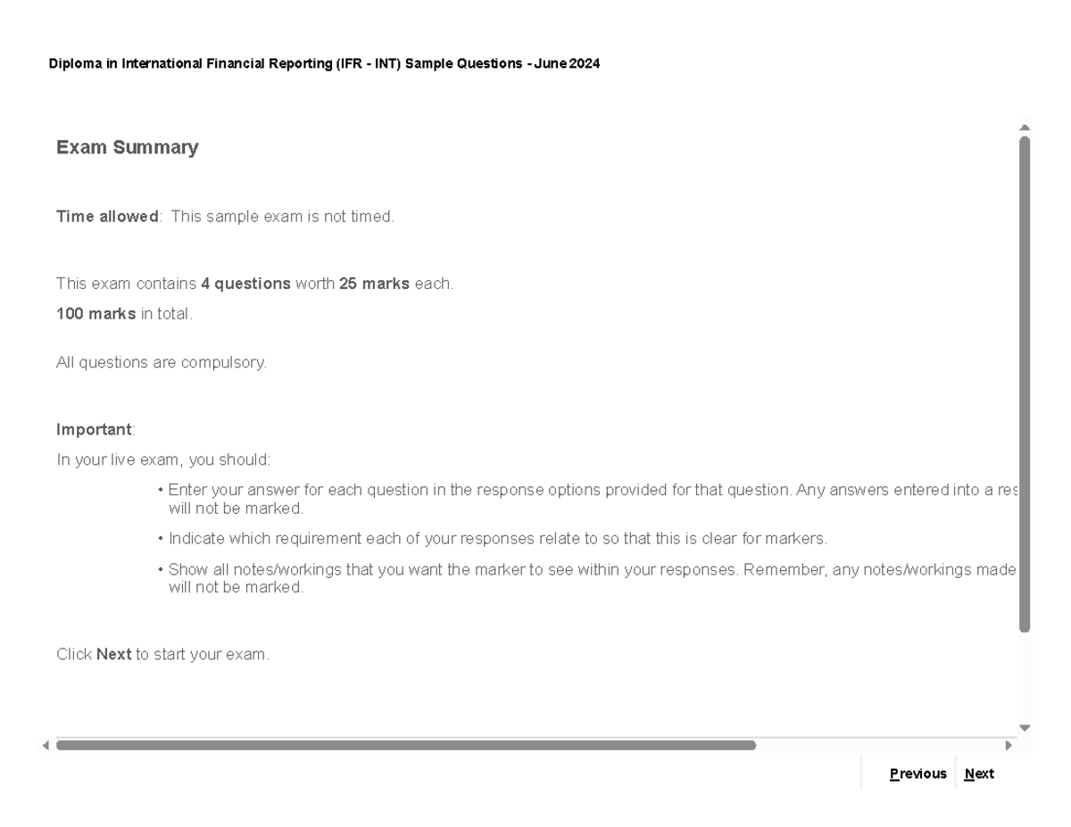 Diploma in International Financial Reporting (IFR INT) June 2024 Exam ...