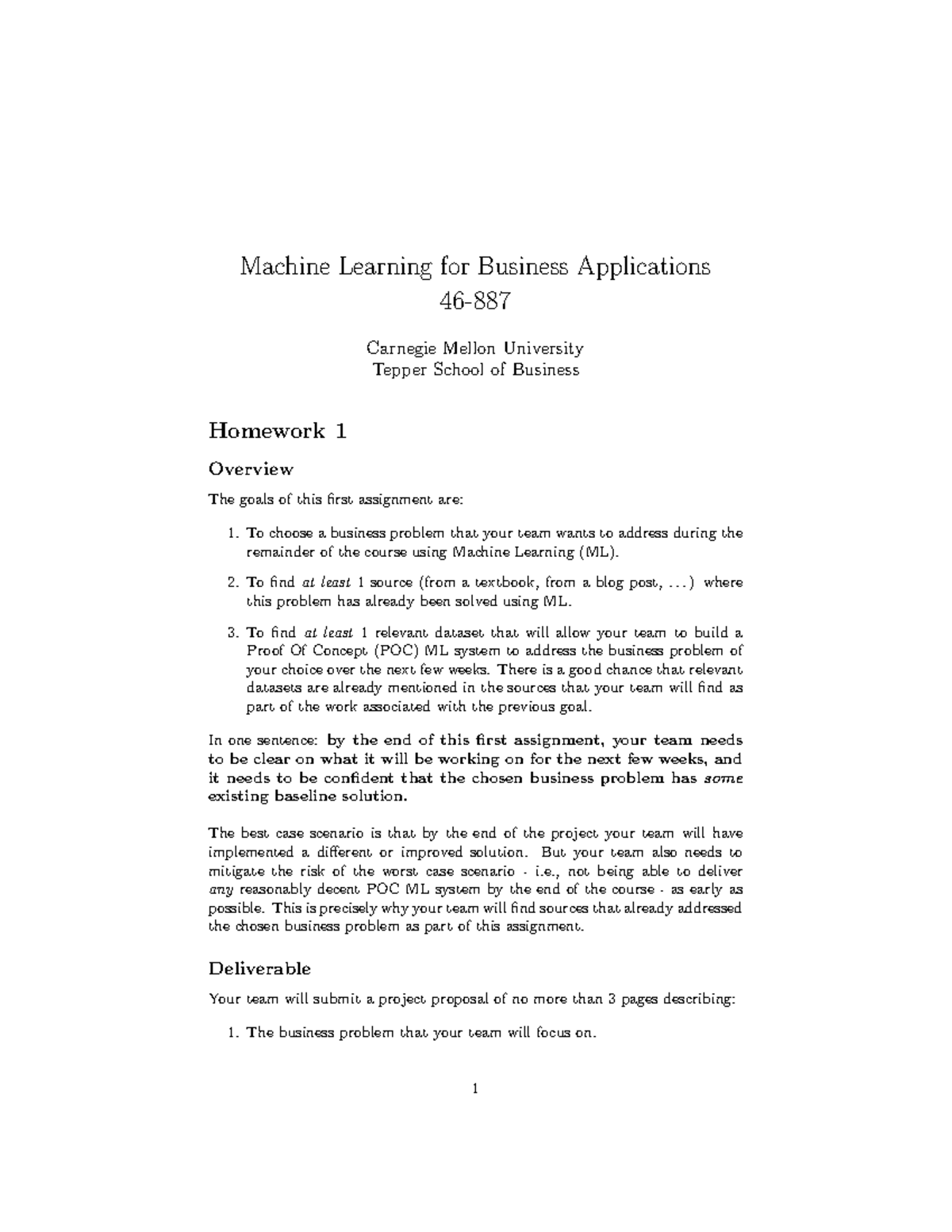 Hw1 - Homework 1 - Machine Learning for Business Applications 46 ...