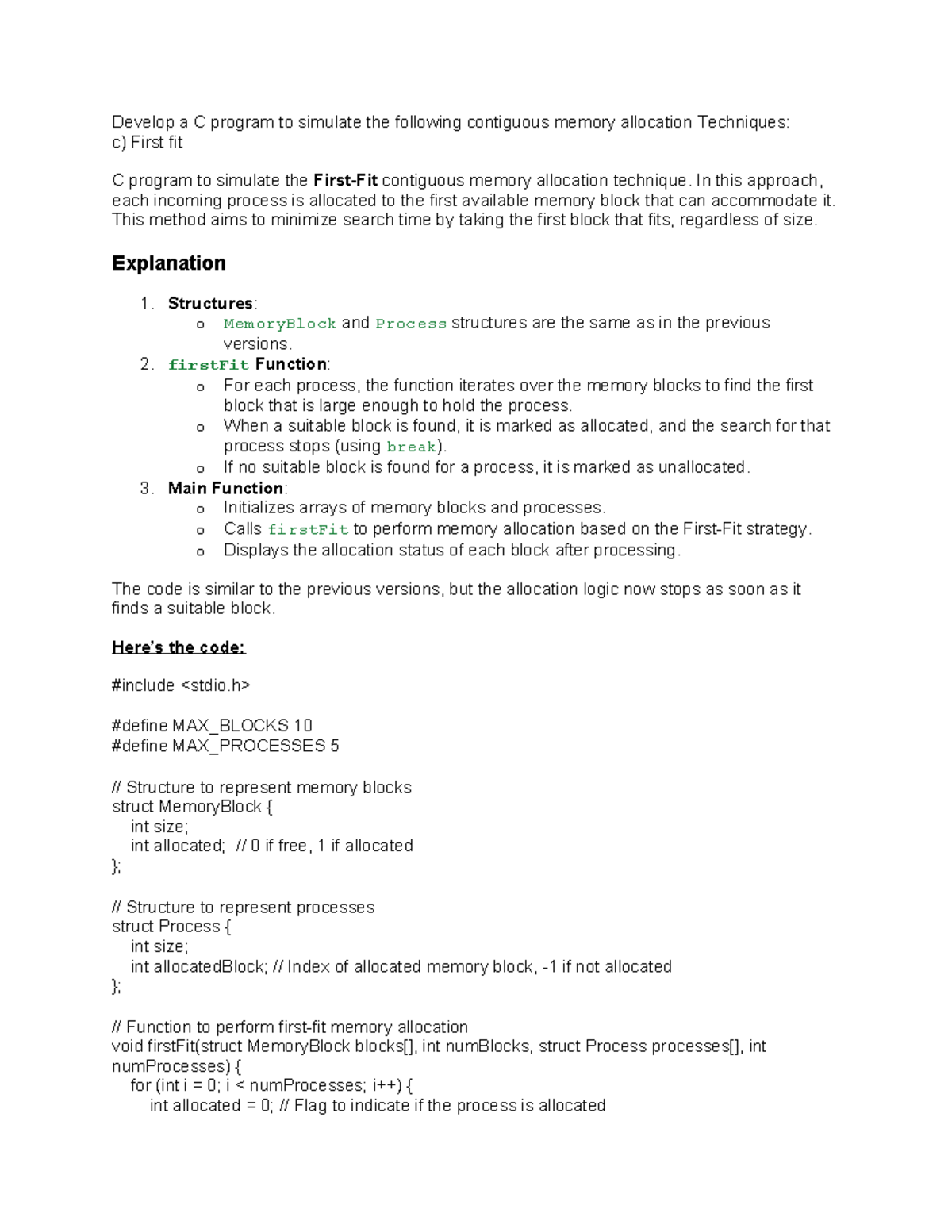 OS Lab 6C - First Fit Contiguous Memory Allocation Simulation Notes ...