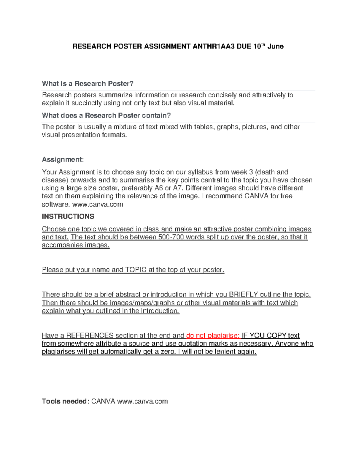 Poster Assignment - RESEARCH POSTER ASSIGNMENT ANTHR1AA3 DUE 10th June ...