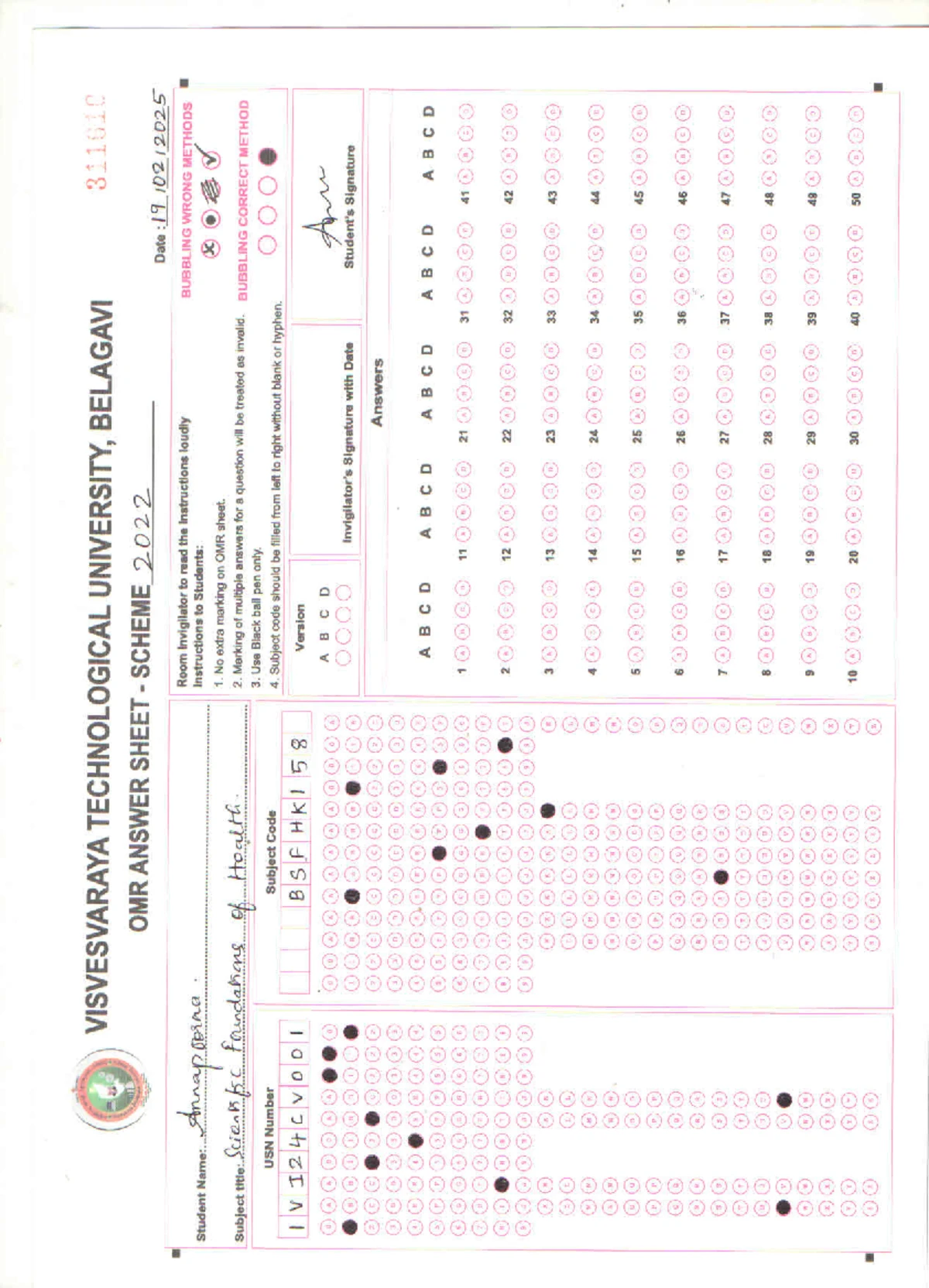Bsfhk 158 - Notes - CBCS SCHEME BSFHK 1 USN Question Paper Version : D ...