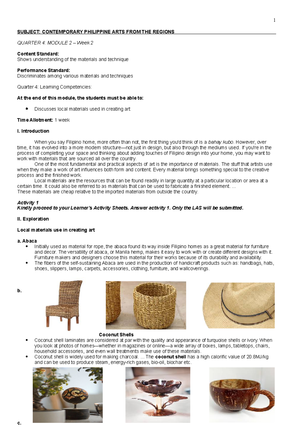 CPAR Q4 Module 2: Exploring Local Materials in Contemporary Art - Studocu