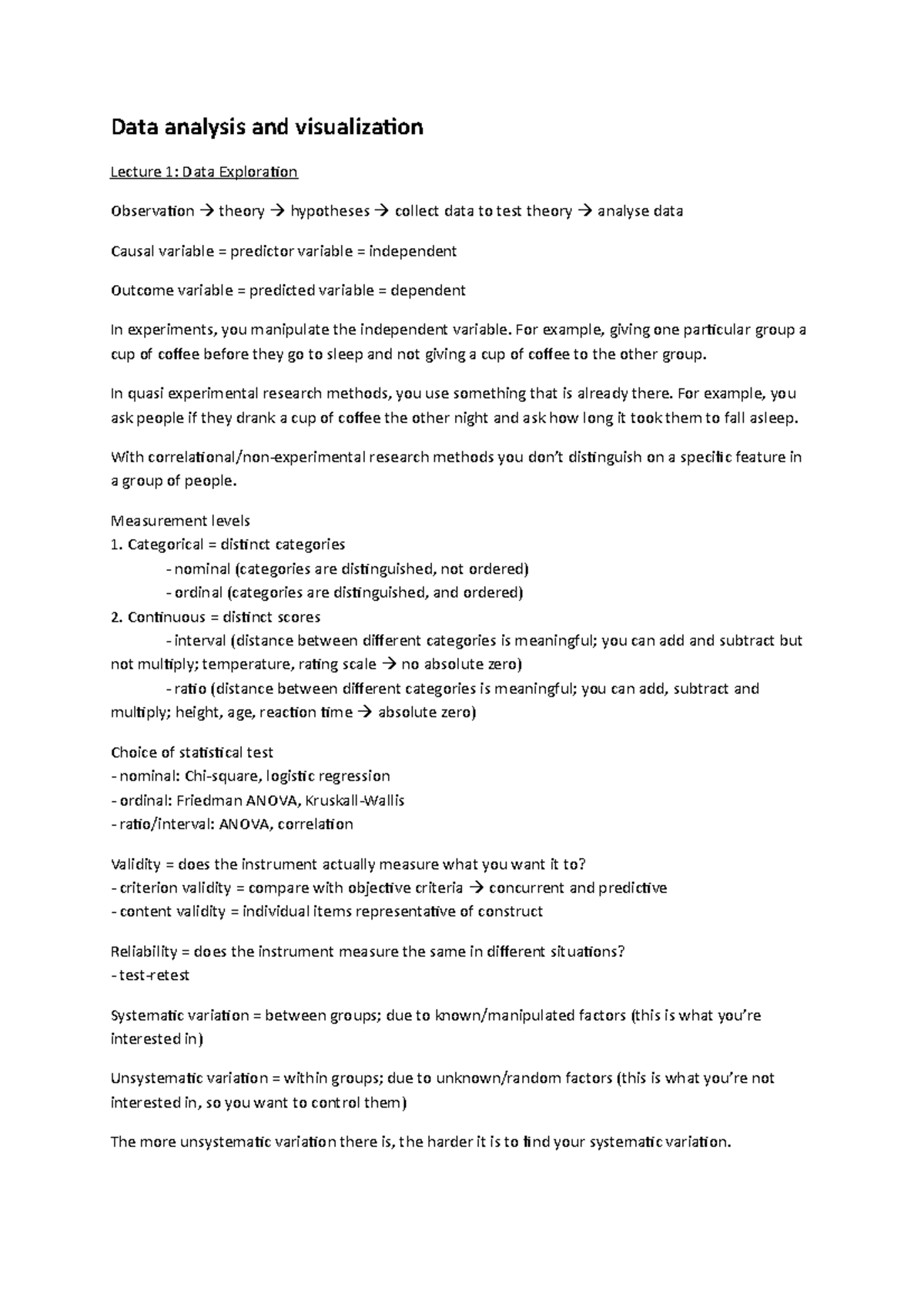 Data Analysis and Visualization: Lecture Notes (DATA 101) - Studeersnel