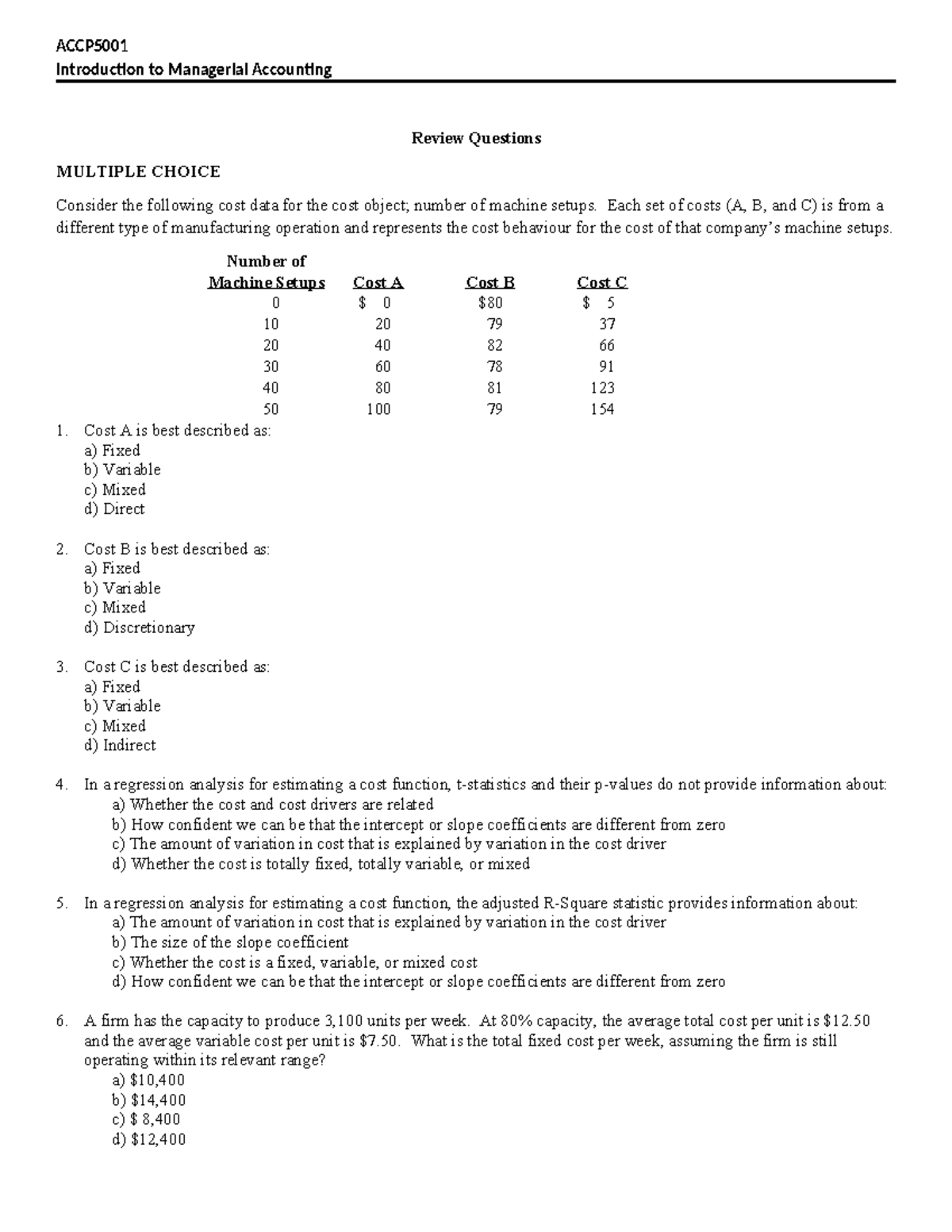 Managerial Accounting Review Questions for Final Exam (Updated) - Studocu