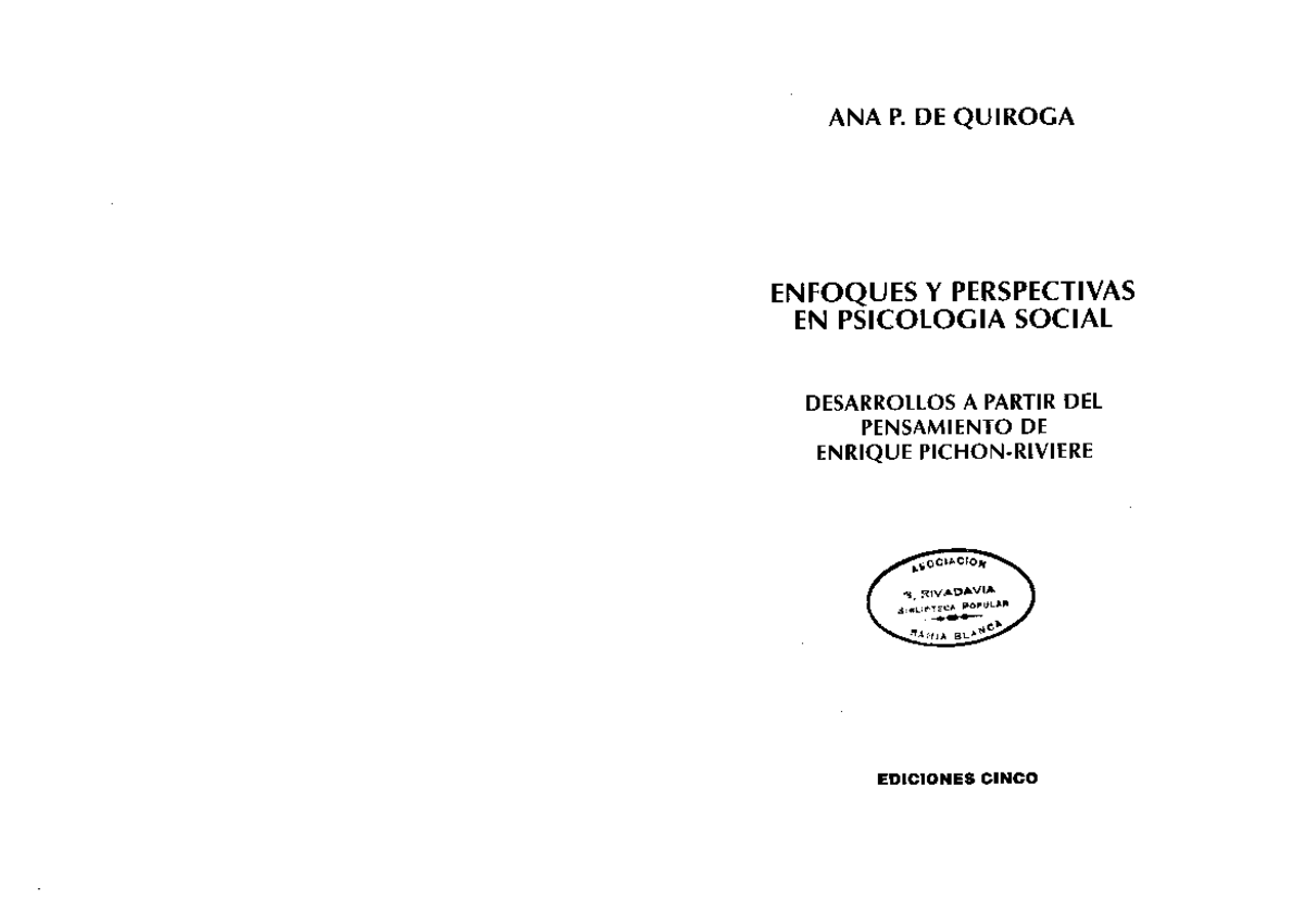 Ana P. Quiroga - Enfoques y Perspectivas en Psicología Social - Document Preview
