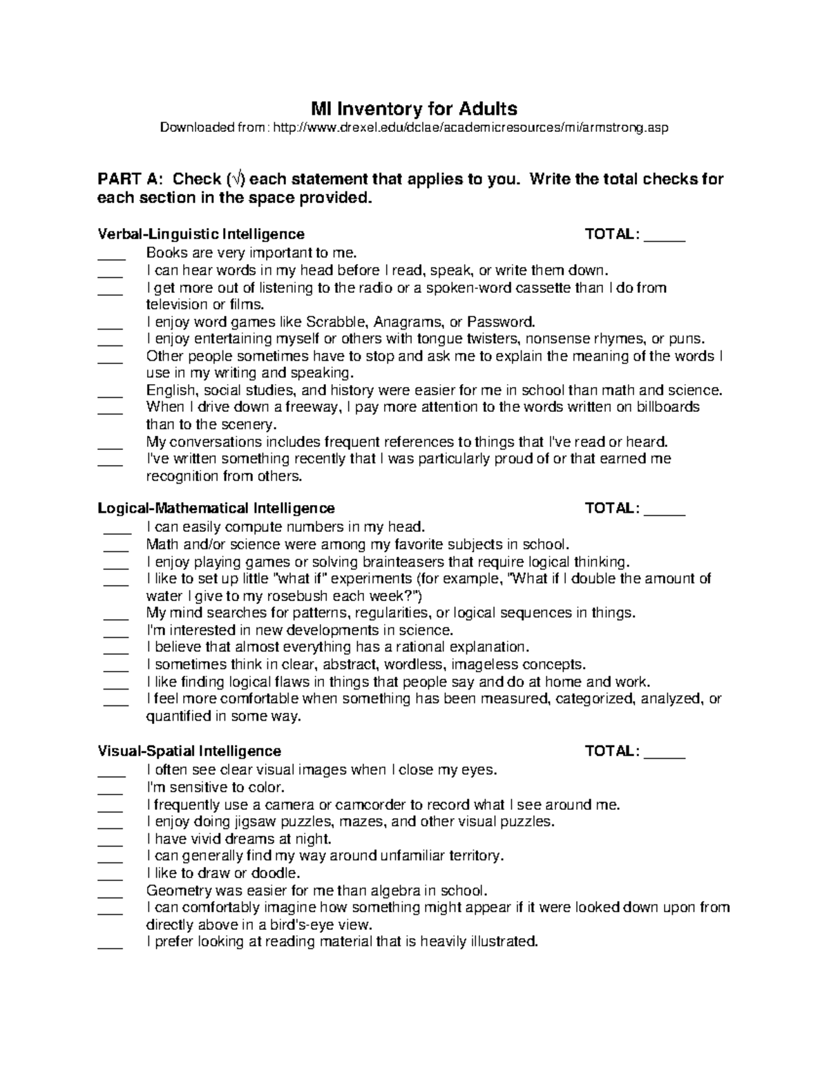 MI Inventory Assessment for Adults - Studocu